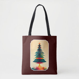 Joyfull Christmas Tree Geometric Artsy Design Tote Bag