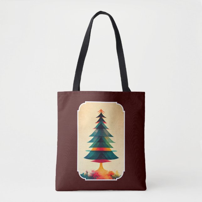 Joyfull Christmas Tree Geometric Artsy Design Tote Bag (Front)