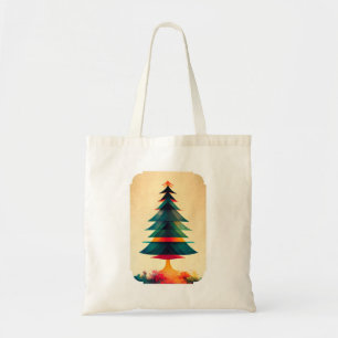 Joyfull Christmas Tree Geometric Artsy Design Tote Bag