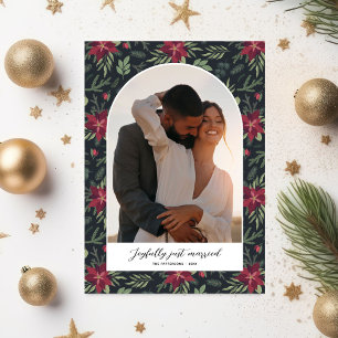 Joyfully Married Christmas Photos Floral Arch Holiday Card