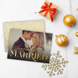 Joyfully Married Modern Classic Wedding Photo Foil Holiday Card