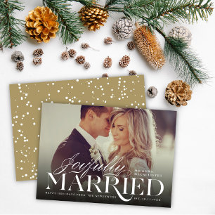 Joyfully Married Modern Classic Wedding Photo Holiday Card