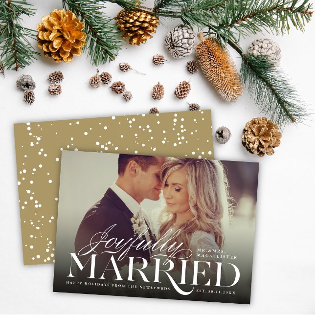 Joyfully Married Modern Classic Wedding Photo Holiday Card (Creator Uploaded)