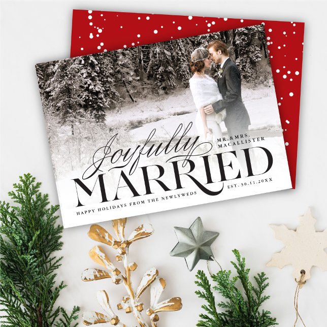 Joyfully Married Modern Classic Wedding Photo Holiday Card (Creator Uploaded)