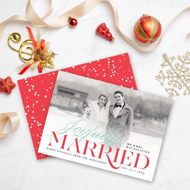 Joyfully Married Modern Classic Wedding Photo Holiday Card (Creator Uploaded)