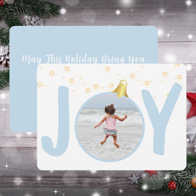 Joyl Baby Blue Christmas Card with Single Photo (Joy In Baby Blue Single Photo Christmas Holiday Card)