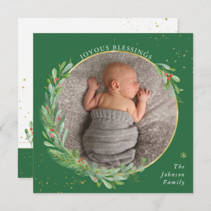 Joyous Blessings Watercolor Christmas Greenery Holiday Card