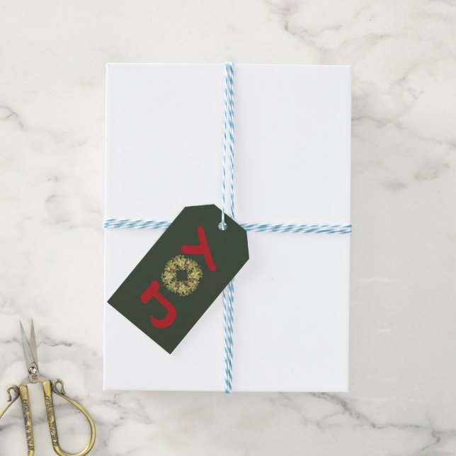 Joyous Christmas Wreath  Gift Tags (With Twine)