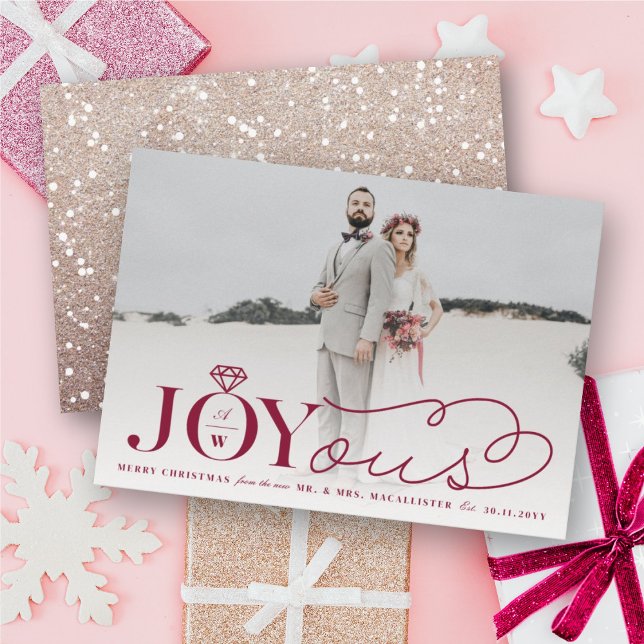 Joyous Diamond Ring Monogram Classic Wedding Holiday Card (Creator Uploaded)