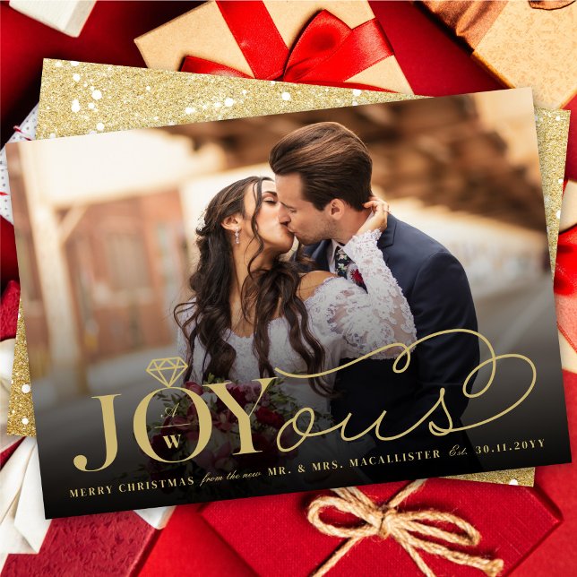 Joyous Diamond Ring Monogram Classic Wedding Holiday Card (Creator Uploaded)