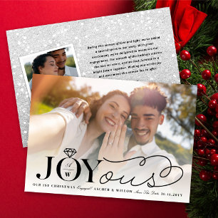Joyous Diamond Ring Monogram Photo Save The Date Holiday Card