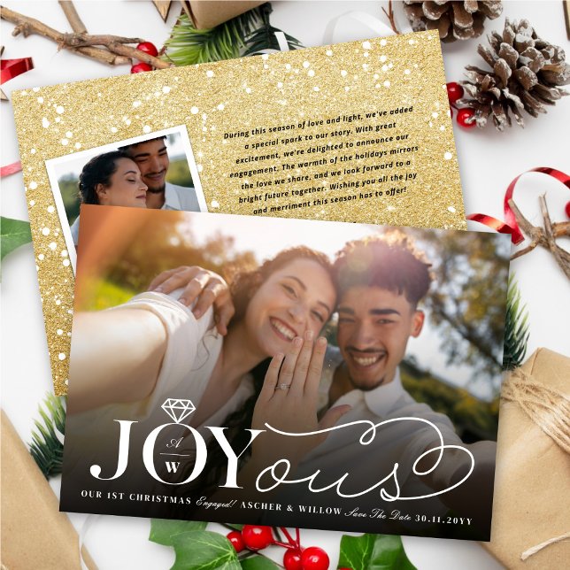 Joyous Diamond Ring Monogram Photo Save The Date Holiday Card (Creator Uploaded)