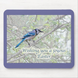 Joyous Easter Blue Jay Songbird Mouse Pad