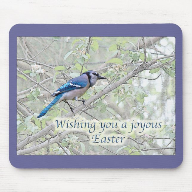 Joyous Easter Blue Jay Songbird Mouse Pad (Front)