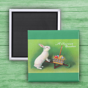 Joyous Easter Bunny and Wheelbarrow  Magnet