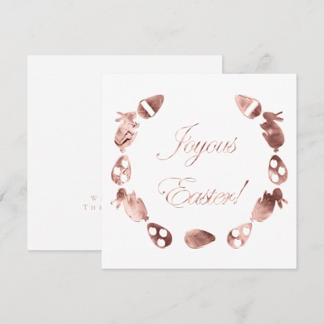 Joyous Easter Bunny Egg Elegant Rose Gold Easter Holiday Card (Front/Back)