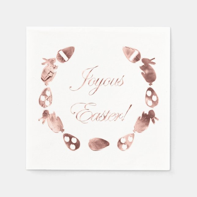 Joyous Easter Bunny Egg Elegant Rose Gold Easter Napkin (Front)