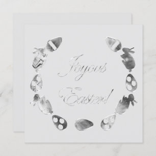 Joyous Easter Bunny Eggs Faux Silver Grey Easter Holiday Card