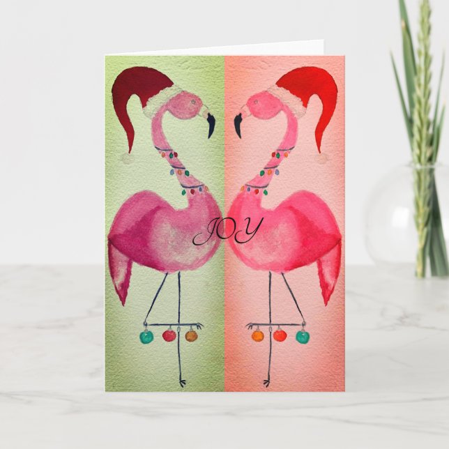 Joyous Flamingo Christmas Card: Bi-colour Card (Front)
