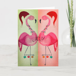 Joyous Flamingo Christmas Card: Bi-colour Card