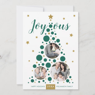 Joyous Green & Gold Pine Tree   Holiday Photo Card