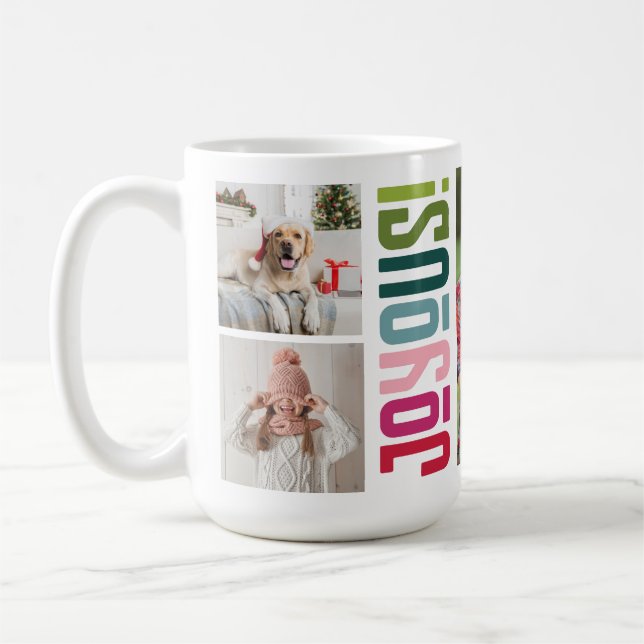Joyous Holiday | Multiple Family Photos Christmas Coffee Mug (Left)