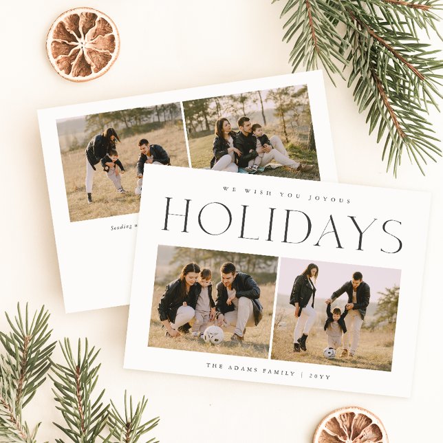 Joyous Holidays Chic Family 3 Photo Christmas Card (Creator Uploaded)