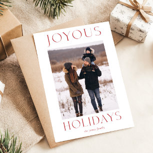 Joyous Holidays Red Elegant Christmas Family Photo Postcard