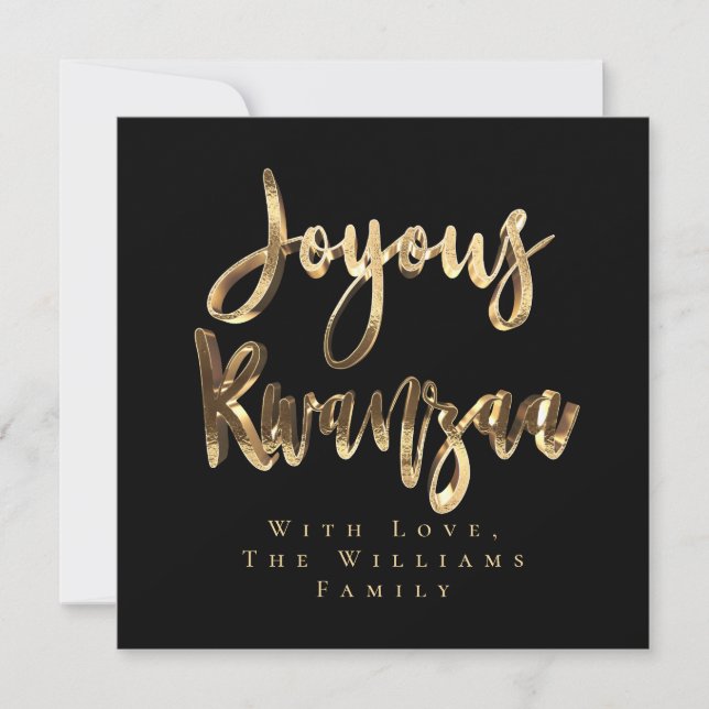 Joyous Kwanzaa Elegant Black and Gold Look Script Holiday Card (Front)