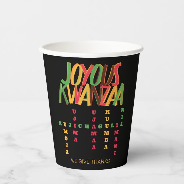 Joyous KWANZAA Principles Crossword Paper Cups (Front)