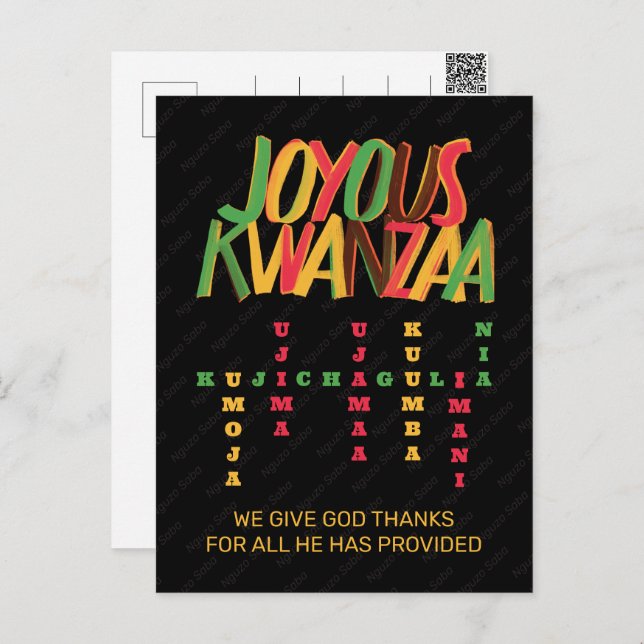 Joyous KWANZAA Principles Crossword Postcard (Front/Back)