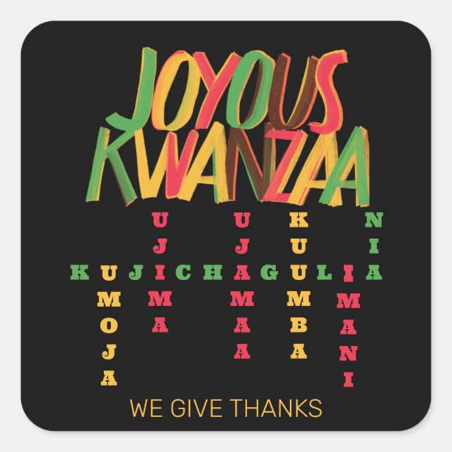 Joyous KWANZAA Principles Crossword Square Sticker (Front)