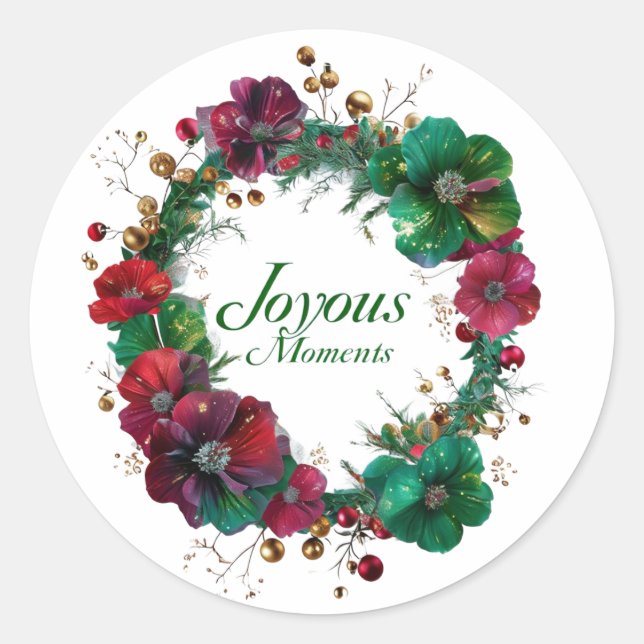 Joyous Moments Floral holiday Wreath Sticker (Front)