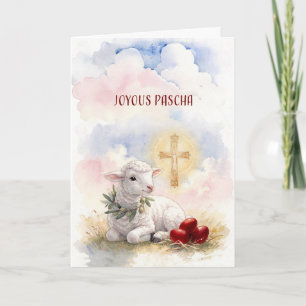 Joyous Pascha Lamb, Red Eggs and Cross Card