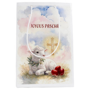 Joyous Pascha Lamb, Red Eggs and Cross Medium Gift Bag
