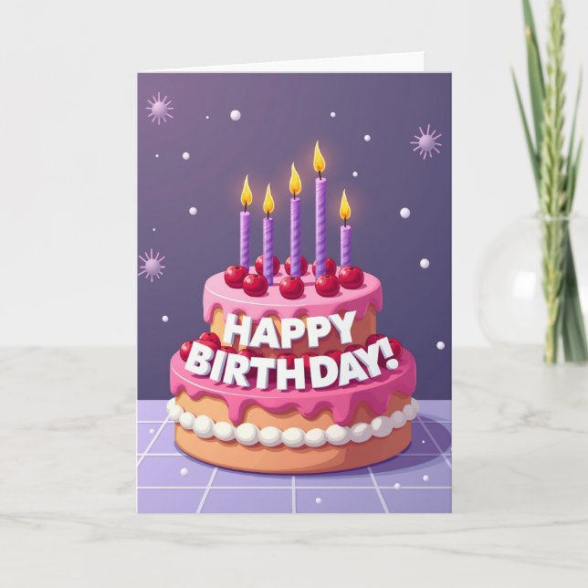 Joyous Purple Cake Card (Front)