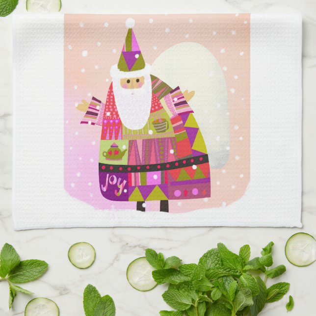 Joyous Santa Kitchen Tea Towel (Folded)