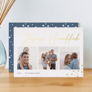 Joyous Sketch   Hanukkah Photo Collage Foil Holiday Card