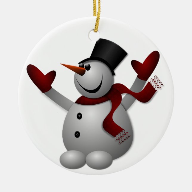 Joyous Snowman Ceramic Ornament (Front)