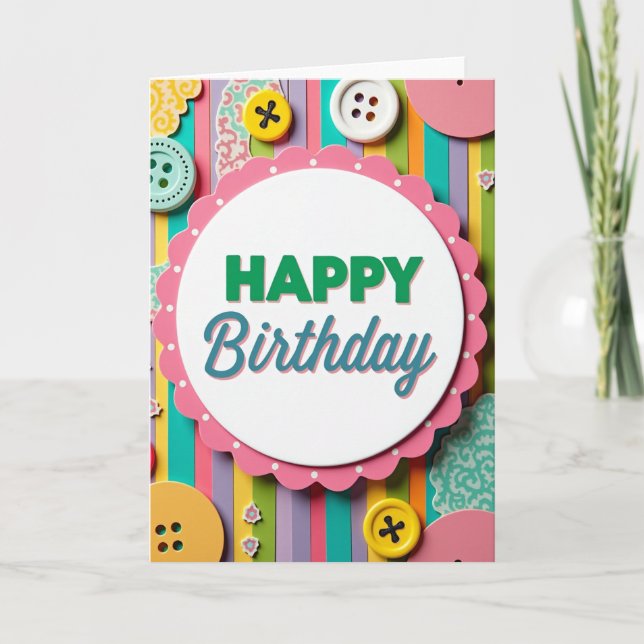 Joyous Striped Birthday Card (Front)