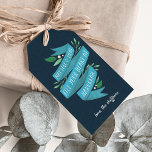 Joyous Tidings | Hanukkah Gift Tags<br><div class="desc">Elegant Hanukkah gift tags feature "may love and light fill your heart at Hanukkah" in hand lettered typography on a blue watercolor ribbon accented with green leaves and white berries. Personalise with your name or message beneath in white on a navy blue background,   Blank on reverse side.</div>