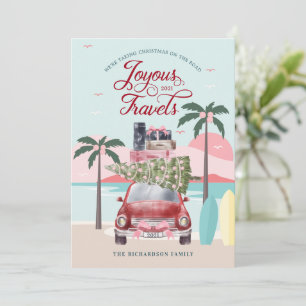 Joyous Travels Tropical Road Trip Red Retro Car Holiday Card