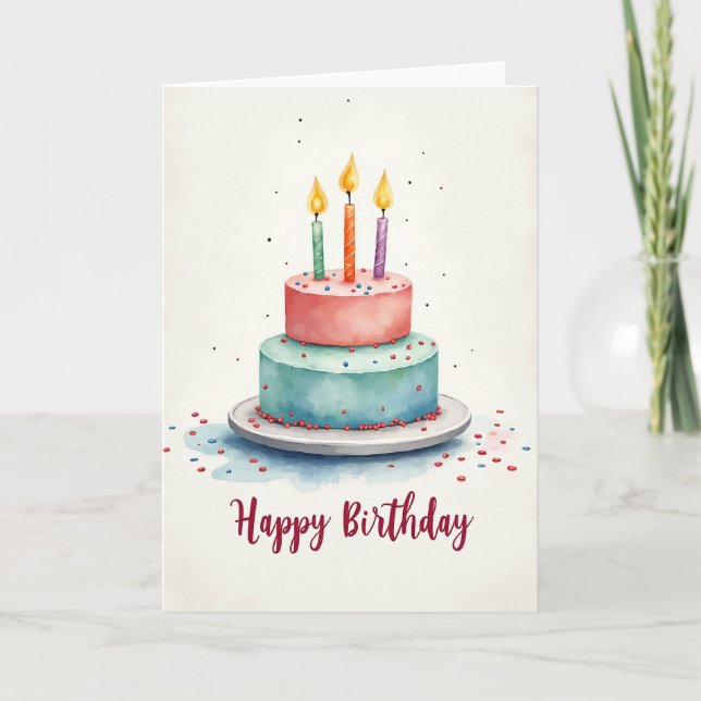Joyous Watercolor Cake Card (Front)