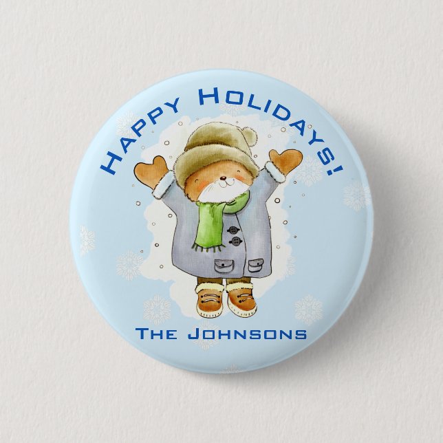 Joyous Winter Cat 6 Cm Round Badge (Front)