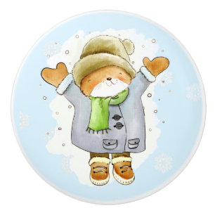 Joyous Winter Cat Ceramic Knob