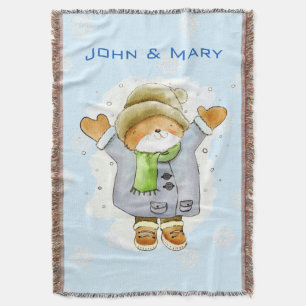 Joyous Winter Cat Throw Blanket