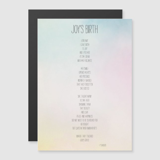 Joy's Birth Inspirational Poem (Front/Back)