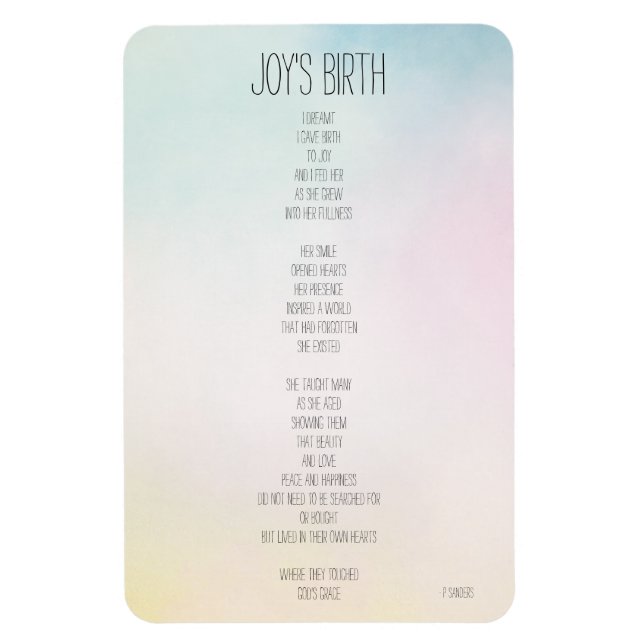 Joy's Birth Inspirational Poem Magnet (Vertical)