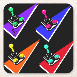 Joystick Retro Vintage Colorful 90s Graphic Square Paper Coaster