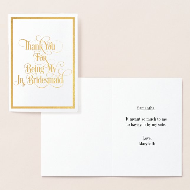 Jr Bridesmaid Thank You Gold Foil Card (Display)